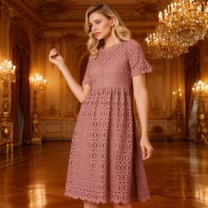 Mauve Rose Lace Scalloped Dress NWT 129.00